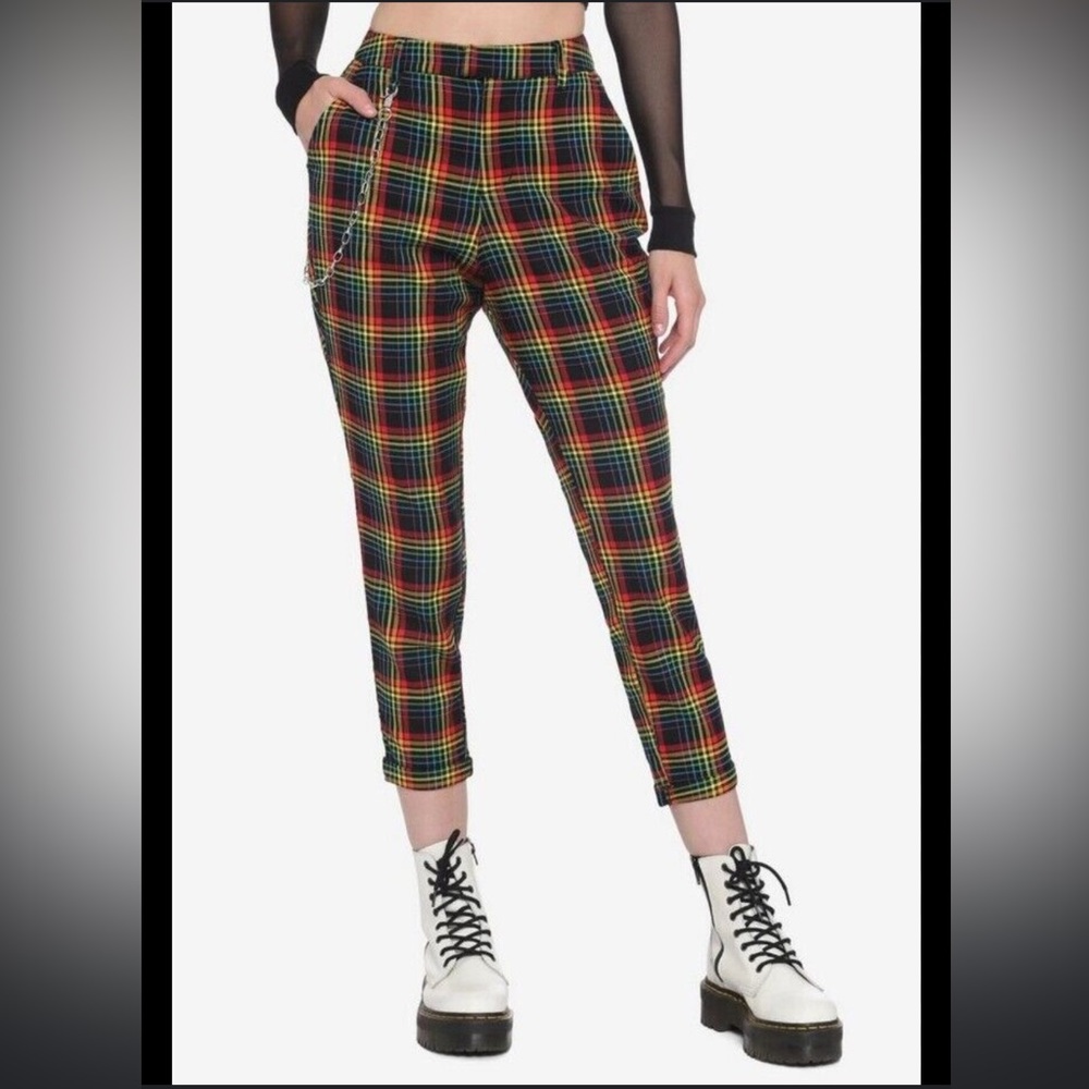 Hot Topic pants - black/rainbow plaid cropped
